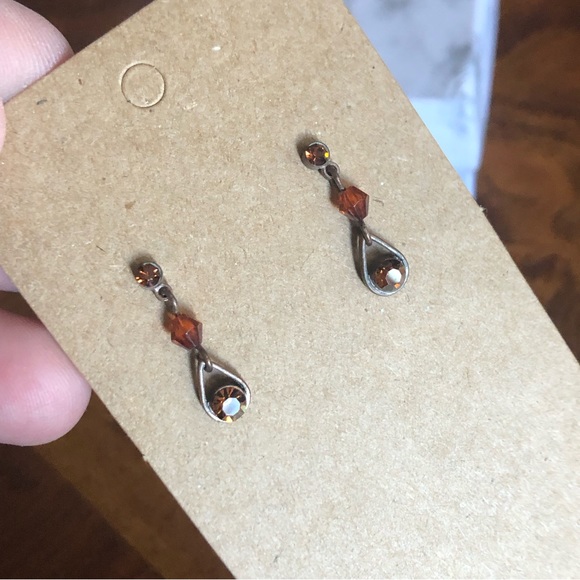 Vintage topaz stone bicone bead dangle earrings - Picture 2 of 4